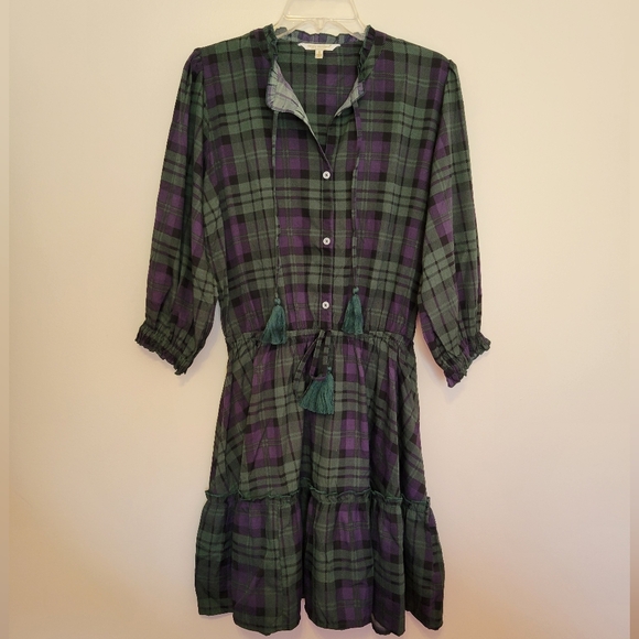 Nwt southern green and blue plaid buttondown shirtdress - Picture 1 of 3